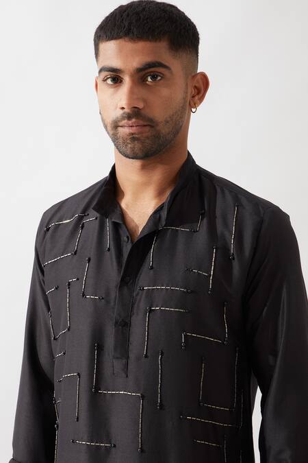 Buy Son Of A Noble Snob Black Silk Cut Work, Beads Hand Embroidered Kurta Set Buy_Son Of A Noble Snob_Black Silk Cut Work, Beads Hand Embroidered Kurta Set