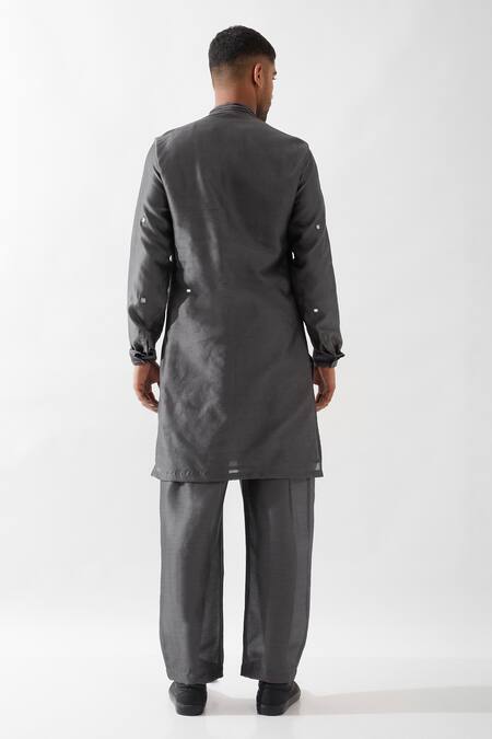 Shop Son Of A Noble Snob Gray Silk, Embroidery, Mirrors Hand Kurta Set at Aza Fashions Shop_Son Of A Noble Snob_Gray Silk, Embroidery, Mirrors Hand Kurta Set _at_Aza_Fashions