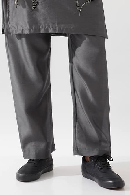 Son Of A Noble Snob Gray Chanderi Silk Beads, Cut Work Hand Embroidered Kurta Set Online at Aza Fashions Son Of A Noble Snob_Gray Chanderi Silk Beads, Cut Work Hand Embroidered Kurta Set _Online_at_Aza_Fashions