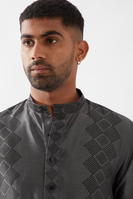 Son Of A Noble Snob Gray Chanderi Silk Printed Kurta Set at Aza Fashions Son Of A Noble Snob_Gray Chanderi Silk Printed Kurta Set _at_Aza_Fashions