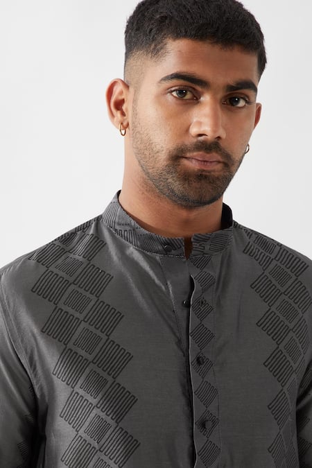Buy Son Of A Noble Snob Gray Chanderi Silk Printed Kurta Set Buy_Son Of A Noble Snob_Gray Chanderi Silk Printed Kurta Set