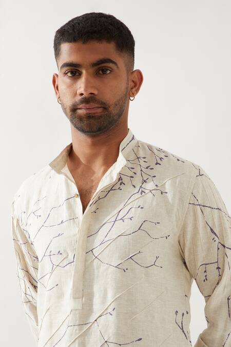 Son Of A Noble Snob Ivory Linen Printed Slim Fit Kurta Set Online at Aza Fashions Son Of A Noble Snob_Ivory Linen Printed Slim Fit Kurta Set _Online_at_Aza_Fashions