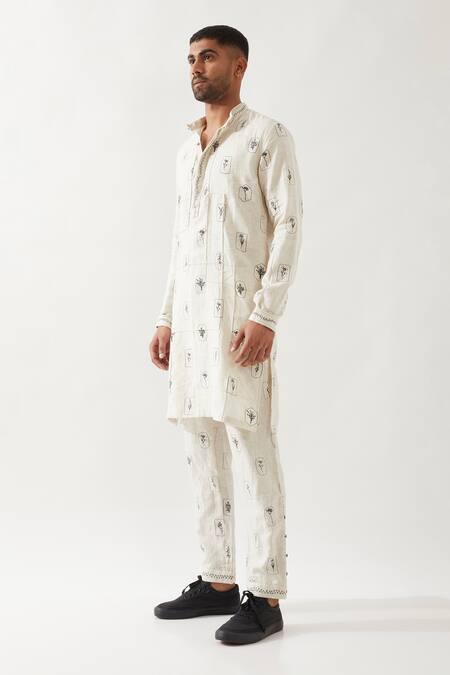 Shop Son Of A Noble Snob Ivory Linen Slate Stamp Kurta Set Online at Aza Fashions Shop_Son Of A Noble Snob_Ivory Linen Slate Stamp Kurta Set _Online_at_Aza_Fashions