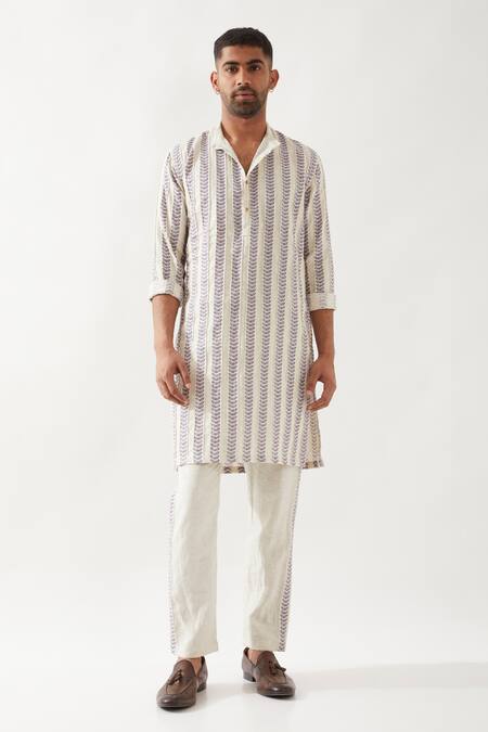 Shop Son Of A Noble Snob Ivory Linen Printed Slim Fit Kurta Set Online at Aza Fashions Shop_Son Of A Noble Snob_Ivory Linen Printed Slim Fit Kurta Set _Online_at_Aza_Fashions