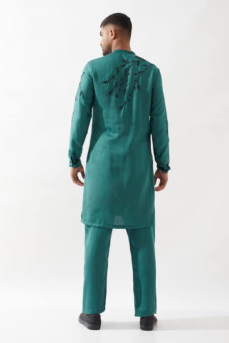Son Of A Noble Snob Emerald Hand Embroidered Kurta Set 