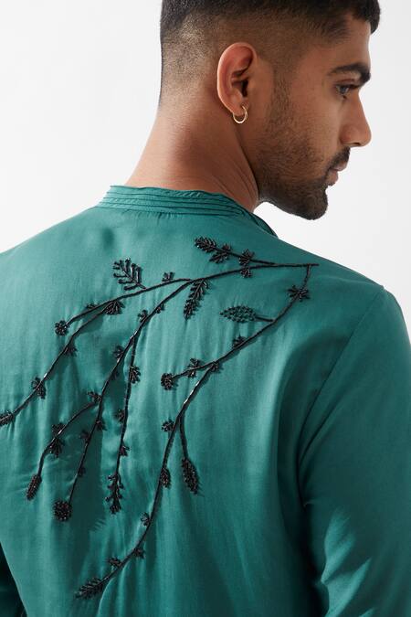 Buy_Son Of A Noble Snob_Emerald Green Tencel, Satin Cut Work, Sequins Hand Embroidered Kurta Set 