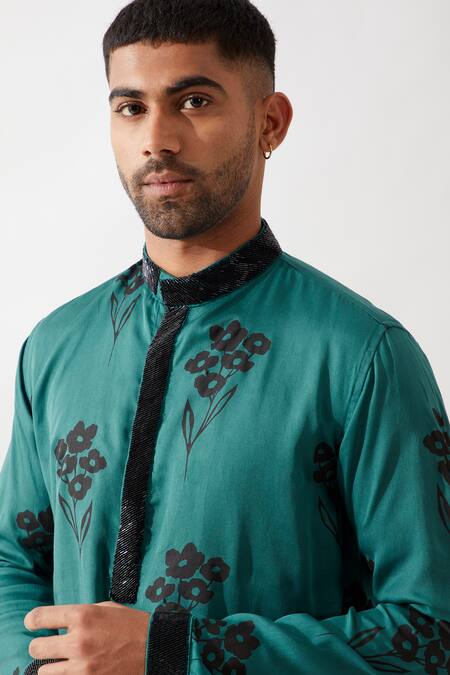 Buy_Son Of A Noble Snob_Emerald Green Tencel Embroidery Printed Kurta Set 