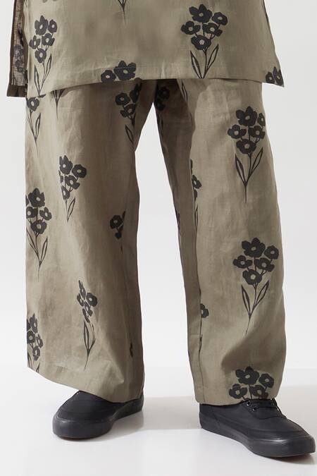 Shop Son Of A Noble Snob Olive Green Linen Embroidery Printed Kurta Set Online at Aza Fashions Shop_Son Of A Noble Snob_Olive Green Linen Embroidery Printed Kurta Set _Online_at_Aza_Fashions