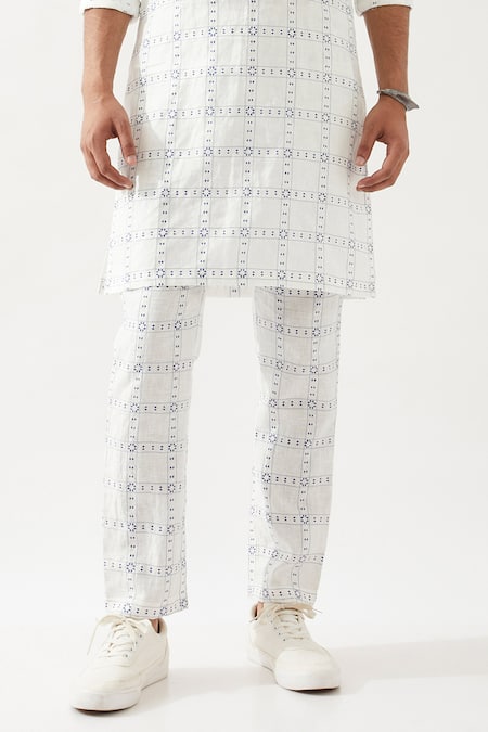 Son Of A Noble Snob White Linen Printed Slim Fit Kurta Set at Aza Fashions Son Of A Noble Snob_White Linen Printed Slim Fit Kurta Set _at_Aza_Fashions