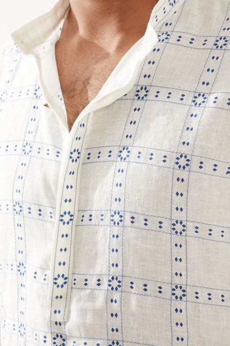 Buy Son Of A Noble Snob White Linen Printed Slim Fit Kurta Set Buy_Son Of A Noble Snob_White Linen Printed Slim Fit Kurta Set