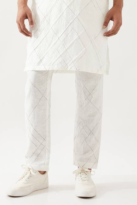 Son Of A Noble Snob White Linen Embroidery Printed Slim Fit Kurta Set Online at Aza Fashions Son Of A Noble Snob_White Linen Embroidery Printed Slim Fit Kurta Set _Online_at_Aza_Fashions