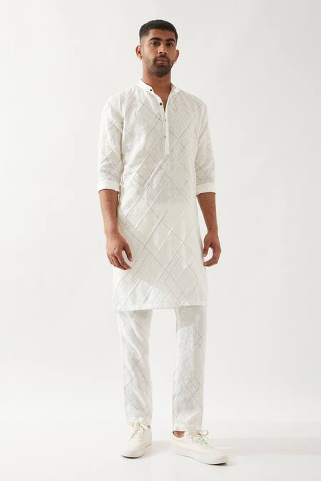 Buy Son Of A Noble Snob White Linen Embroidery Printed Slim Fit Kurta Set Buy_Son Of A Noble Snob_White Linen Embroidery Printed Slim Fit Kurta Set