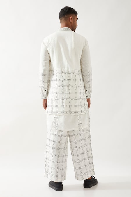 Son Of A Noble Snob White Printed Bundi Kurta Trouser Set 