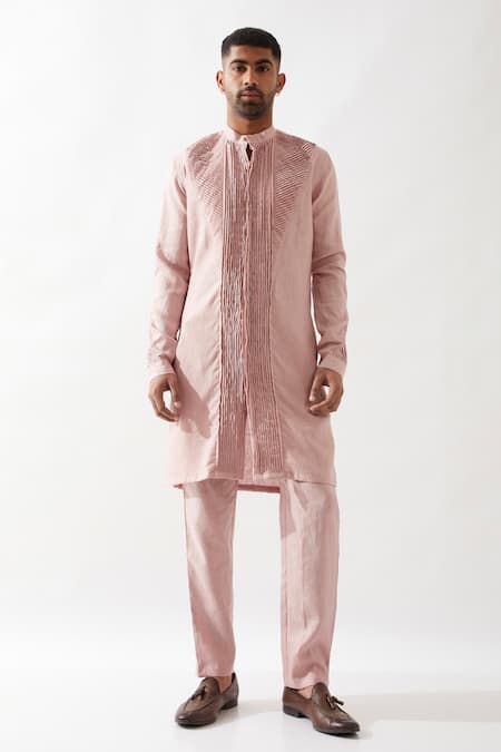 Son of A Noble Snob Pink Linen Gill Kurta Set 