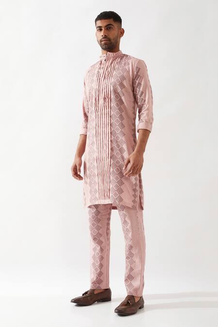 Son Of A Noble Snob Pink Linen Printed Slim Fit Kurta Set Online at Aza Fashions Son Of A Noble Snob_Pink Linen Printed Slim Fit Kurta Set _Online_at_Aza_Fashions