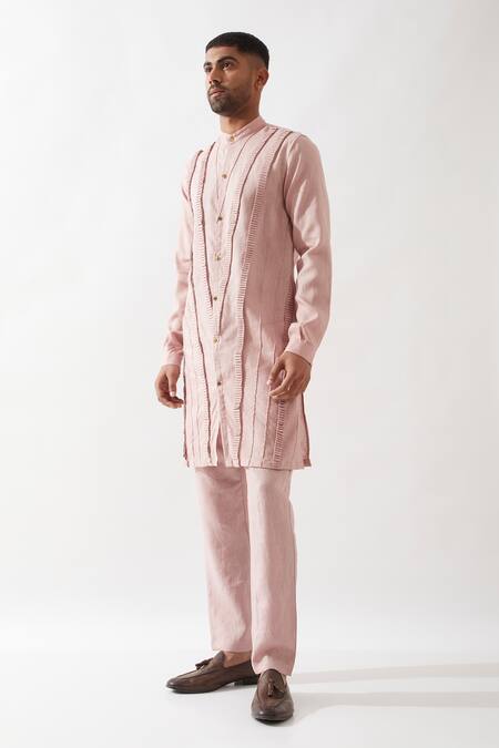 Son Of A Noble Snob Pink Linen Kaden Plain Kurta Set at Aza Fashions Son Of A Noble Snob_Pink Linen Kaden Plain Kurta Set _at_Aza_Fashions
