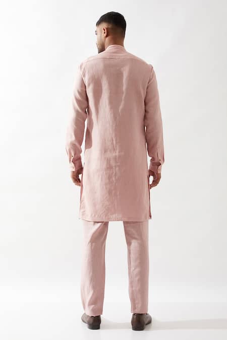 Shop Son Of A Noble Snob Pink Linen Kaden Plain Kurta Set at Aza Fashions Shop_Son Of A Noble Snob_Pink Linen Kaden Plain Kurta Set _at_Aza_Fashions