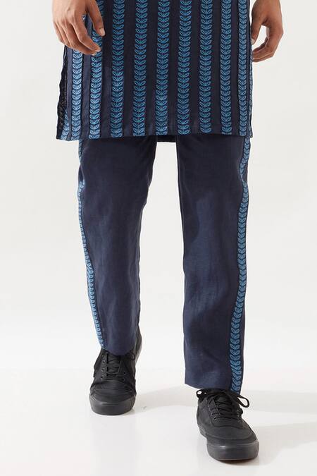 Son Of A Noble Snob Navy Linen Printed Slim Fit Kurta Set Online at Aza Fashions Son Of A Noble Snob_Navy Linen Printed Slim Fit Kurta Set _Online_at_Aza_Fashions