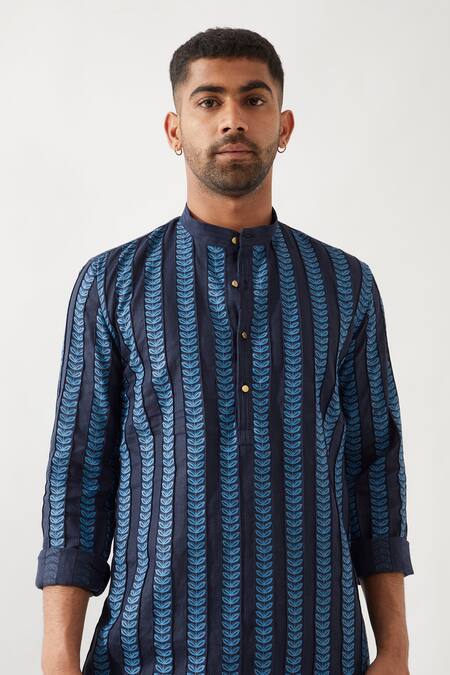 Son Of A Noble Snob Navy Linen Printed Slim Fit Kurta Set at Aza Fashions Son Of A Noble Snob_Navy Linen Printed Slim Fit Kurta Set _at_Aza_Fashions