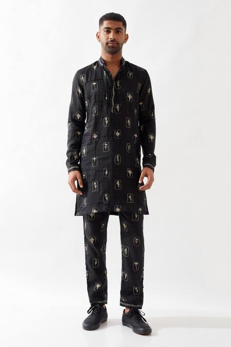 Buy Son Of A Noble Snob Black Linen Embroidery Slate Stamp Kurta Set Online at Aza Fashions Buy_Son Of A Noble Snob_Black Linen Embroidery Slate Stamp Kurta Set _Online_at_Aza_Fashions