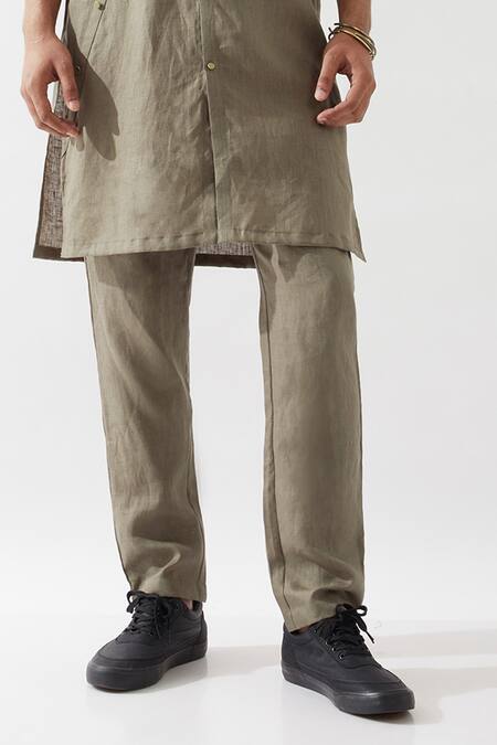 Buy Son Of A Noble Snob Olive Green Linen Slim Fit Kurta And Trouser Set Online at Aza Fashions Buy_Son Of A Noble Snob_Olive Green Linen Slim Fit Kurta And Trouser Set _Online_at_Aza_Fashions