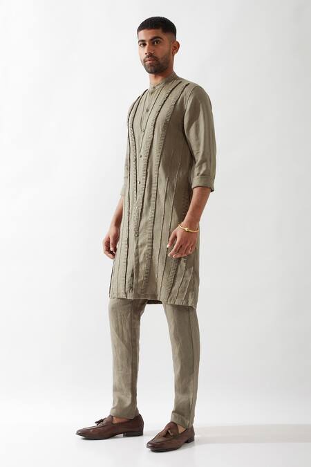 Buy Son Of A Noble Snob Olive Green Linen Kaden Kurta Set Online at Aza Fashions Buy_Son Of A Noble Snob_Olive Green Linen Kaden Kurta Set _Online_at_Aza_Fashions