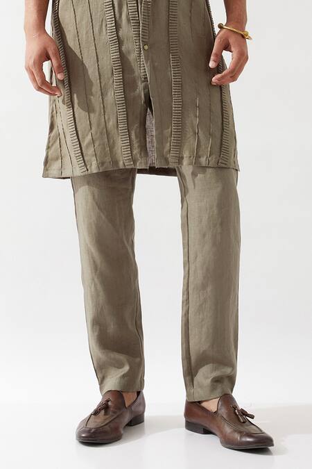 Shop Son Of A Noble Snob Olive Green Linen Kaden Kurta Set Online at Aza Fashions Shop_Son Of A Noble Snob_Olive Green Linen Kaden Kurta Set _Online_at_Aza_Fashions