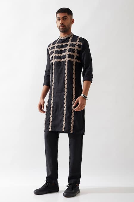 Son of A Noble Snob Black Linen Lloyd Kurta Set 