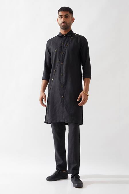 Son Of A Noble Snob Black Linen Harison Kurta Set Online at Aza Fashions Son Of A Noble Snob_Black Linen Harison Kurta Set _Online_at_Aza_Fashions