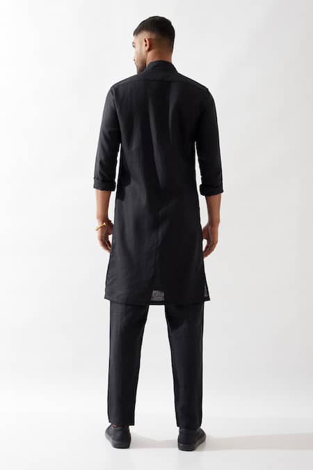 Shop Son Of A Noble Snob Black Linen Harison Kurta Set at Aza Fashions Shop_Son Of A Noble Snob_Black Linen Harison Kurta Set _at_Aza_Fashions