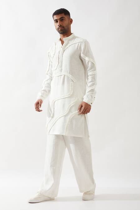 Shop Son Of A Noble Snob White Linen Felix Kurta In Online at Aza Fashions Shop_Son Of A Noble Snob_White Linen Felix Kurta In _Online_at_Aza_Fashions