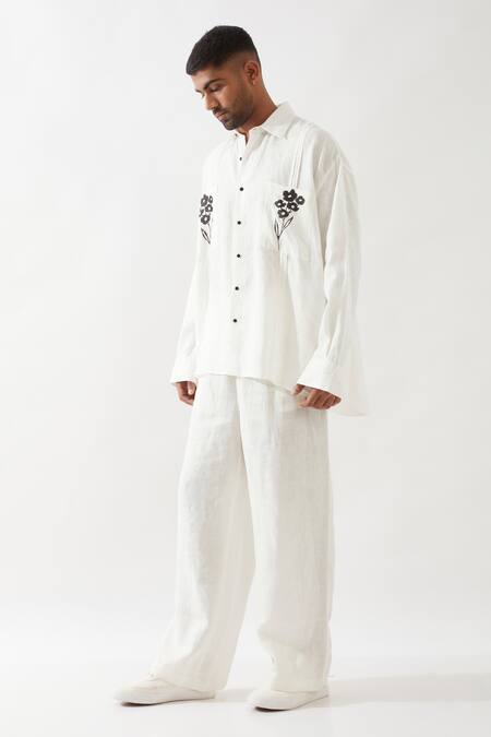 Son Of A Noble Snob_White Linen Alfred Farm Shirt _Online_at_Aza_Fashions