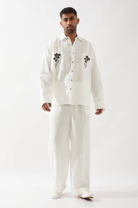 Buy_Son Of A Noble Snob_White Linen Alfred Farm Shirt _Online_at_Aza_Fashions