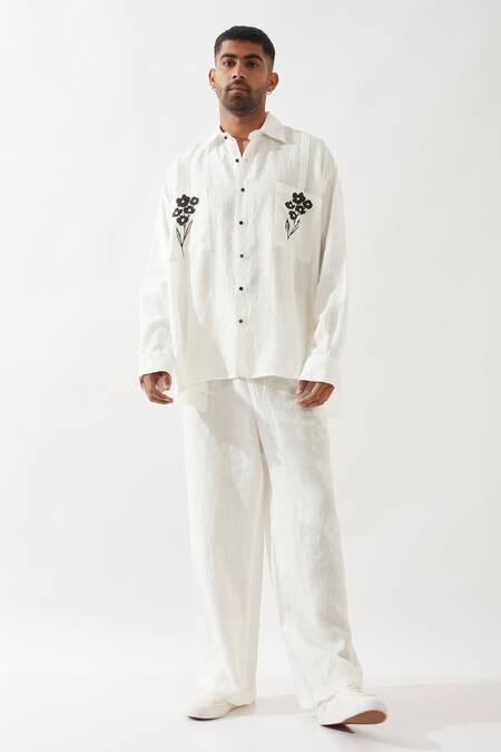 Shop_Son Of A Noble Snob_White Linen Alfred Farm Shirt _Online_at_Aza_Fashions