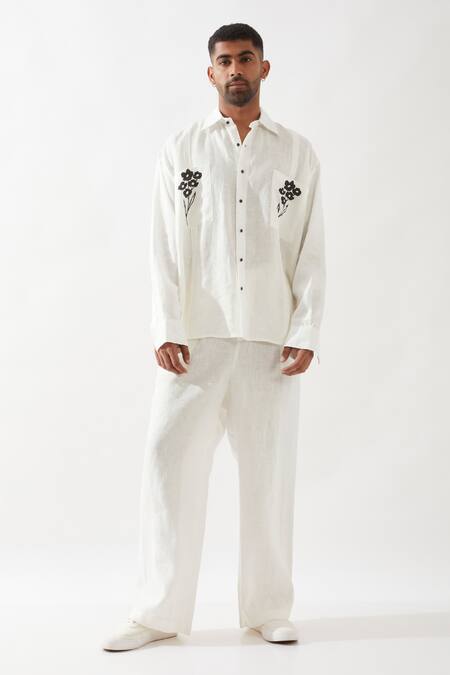 Son Of A Noble Snob_White Linen Alfred Farm Shirt _at_Aza_Fashions