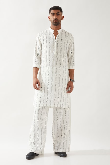 Son of A Noble Snob White Printed Slim Fit Kurta 