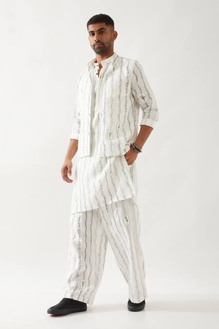 Shop Son Of A Noble Snob White Linen Madox Vine Printed Bundi Online at Aza Fashions Shop_Son Of A Noble Snob_White Linen Madox Vine Printed Bundi _Online_at_Aza_Fashions