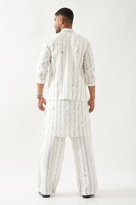 Shop Son Of A Noble Snob White Linen Madox Vine Printed Bundi at Aza Fashions Shop_Son Of A Noble Snob_White Linen Madox Vine Printed Bundi _at_Aza_Fashions