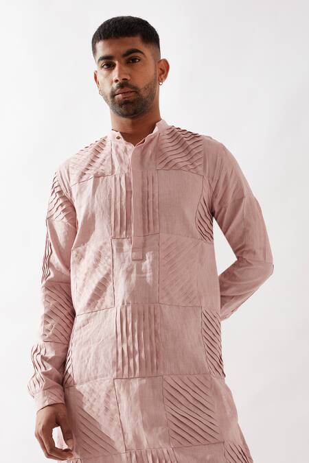 Buy_Son Of A Noble Snob_Pink Linen Solid Pleated Kurta Set 