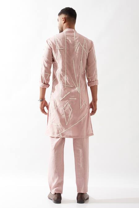 Son Of A Noble Snob Applique Textured Pink Slim Fit Kurta 