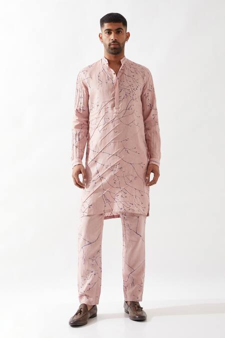 Son Of A Noble Snob Pink Linen Slim Fit Printed Kurta Online at Aza Fashions Son Of A Noble Snob_Pink Linen Slim Fit Printed Kurta _Online_at_Aza_Fashions