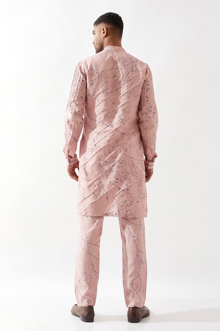 Son Of A Noble Snob Slim Fit Printed Pink Kurta 