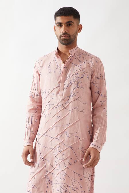 Son Of A Noble Snob Pink Linen Slim Fit Printed Kurta at Aza Fashions Son Of A Noble Snob_Pink Linen Slim Fit Printed Kurta _at_Aza_Fashions