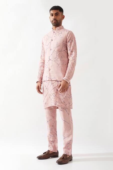 Son Of A Noble Snob Pink Linen Madox Branch Printed Bundi Online at Aza Fashions Son Of A Noble Snob_Pink Linen Madox Branch Printed Bundi _Online_at_Aza_Fashions