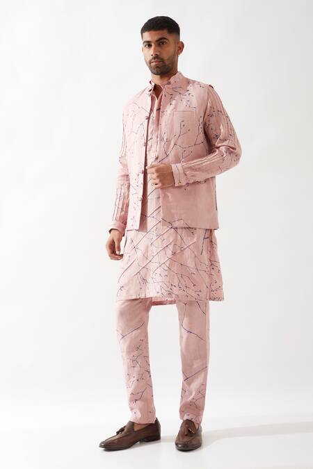 Buy Son Of A Noble Snob Pink Linen Madox Branch Printed Bundi Online at Aza Fashions Buy_Son Of A Noble Snob_Pink Linen Madox Branch Printed Bundi _Online_at_Aza_Fashions
