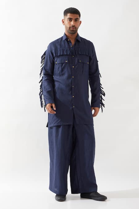 Son of A Noble Snob Navy Eros Kurta with Tassel Details 