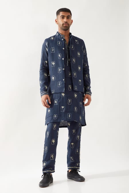 Son of A Noble Snob Navy Linen Madox Stamp Bundi 