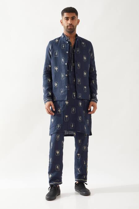 Buy Son Of A Noble Snob Navy Linen Madox Stamp Bundi Online at Aza Fashions Buy_Son Of A Noble Snob_Navy Linen Madox Stamp Bundi _Online_at_Aza_Fashions