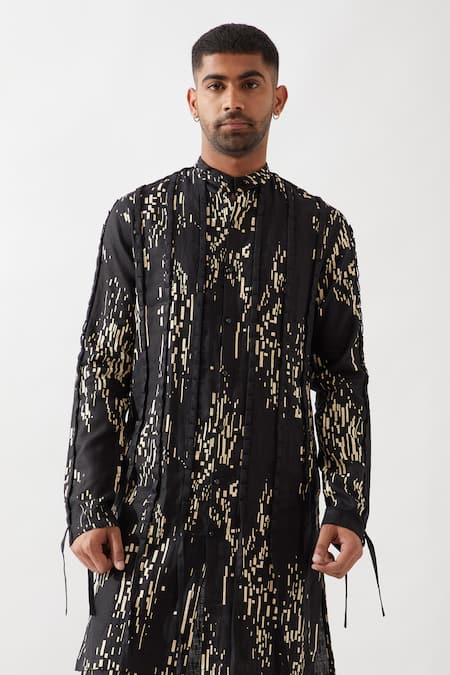 Buy Son Of A Noble Snob Black Linen Slim Fit Printed Kurta Buy_Son Of A Noble Snob_Black Linen Slim Fit Printed Kurta