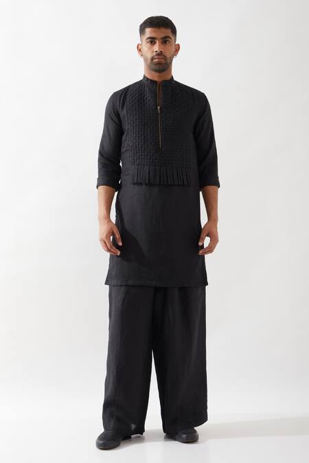 Son Of A Noble Snob Black Linen Slim Fit Designer Kurta Online at Aza Fashions Son Of A Noble Snob_Black Linen Slim Fit Designer Kurta _Online_at_Aza_Fashions